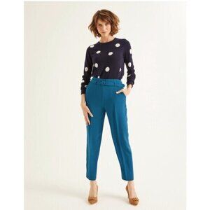 Boden 'Christina' Belted High Waisted Trouser Pants in Teal Blue Size 2 Regular